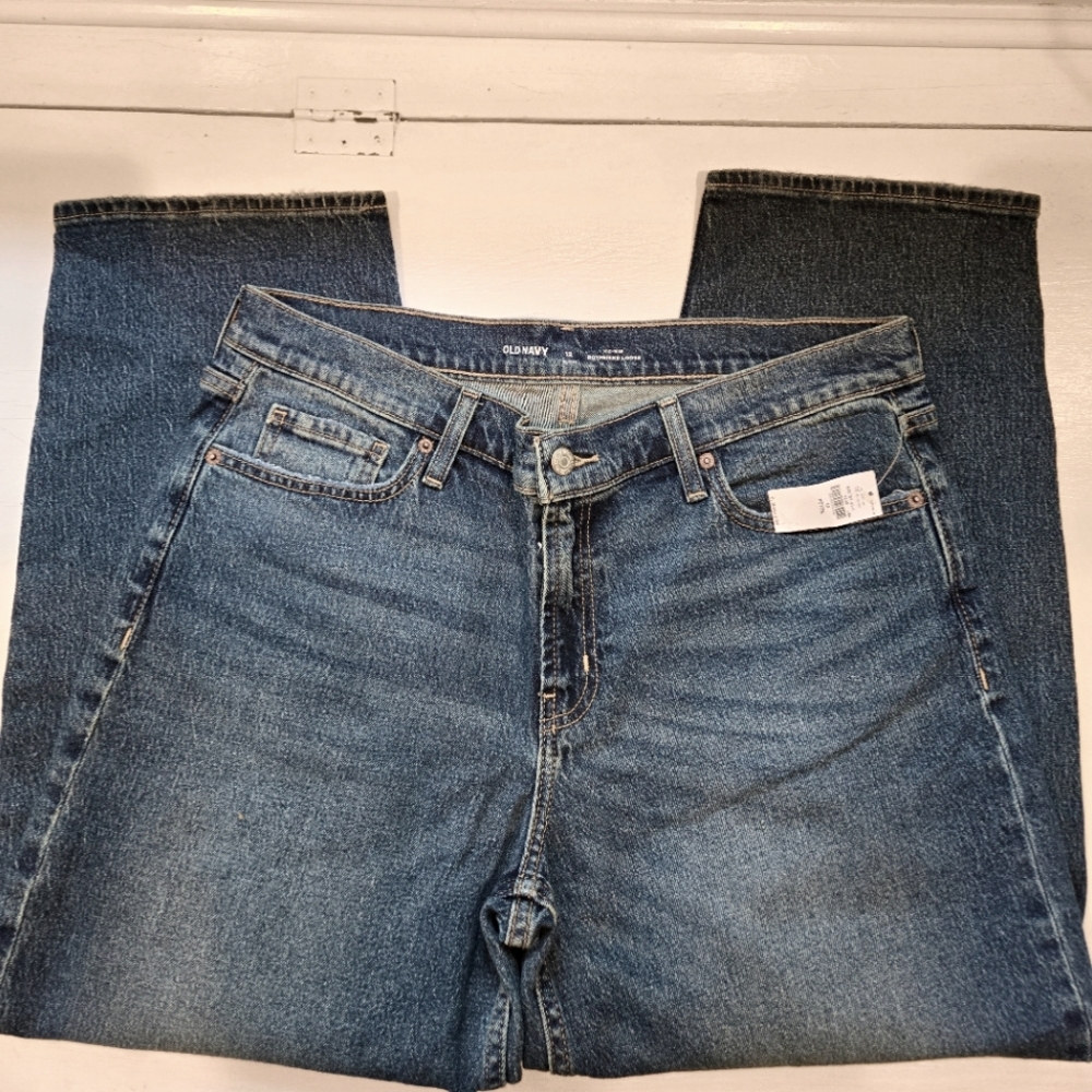 NWT Ladies Old Navy Mid-Rise Loose Jeans 12P Dark Wash